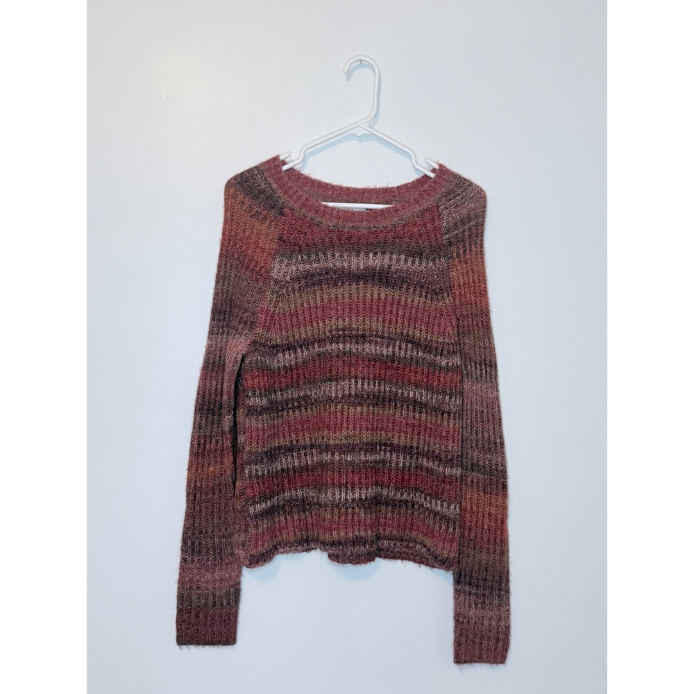 Knox Rose Striped Knit Sweater Burgundy Mauve Boho Crew‎ Neck Small